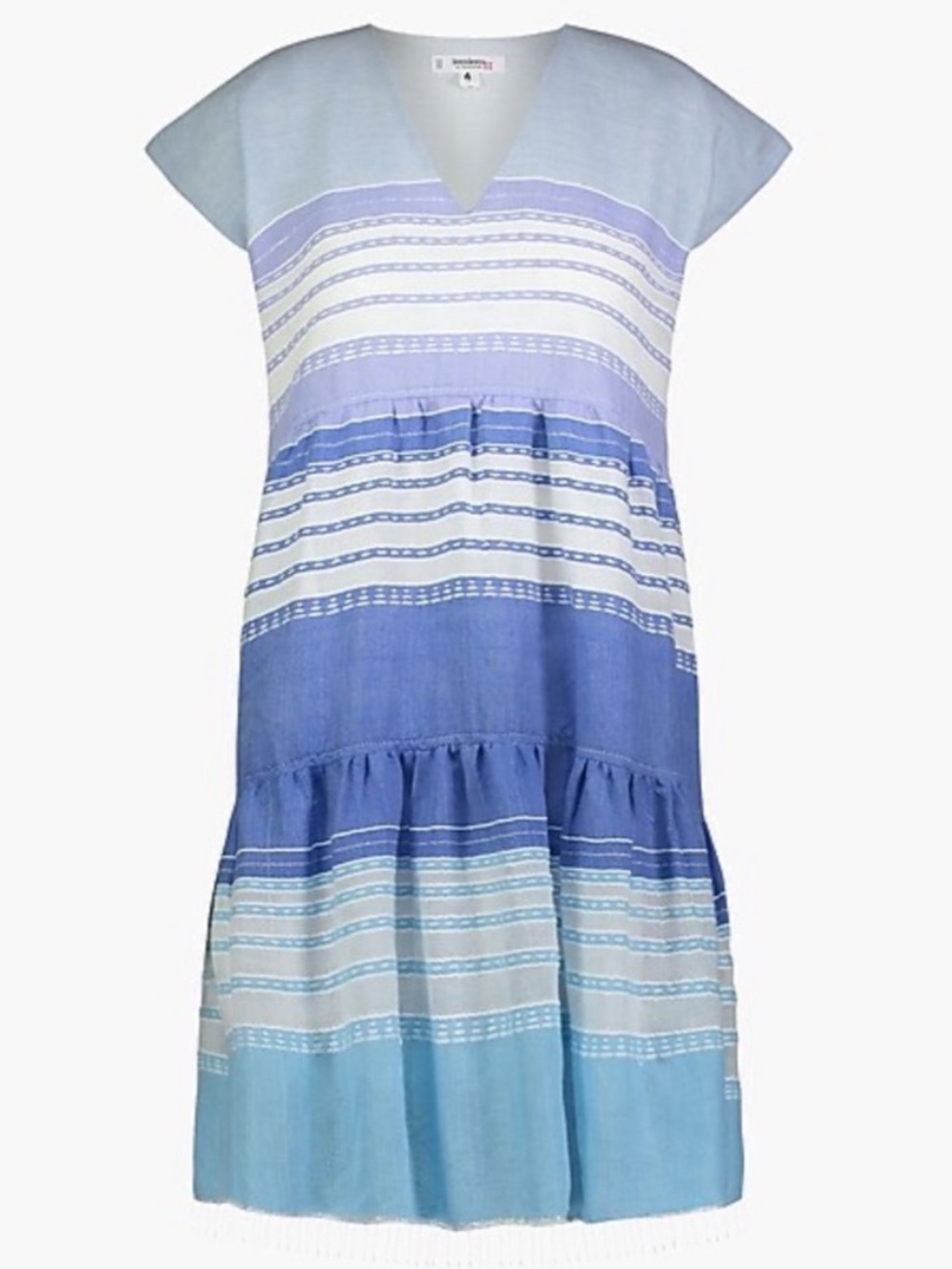 Lemlem Eshal Mini Dress Tiered Striped Blue White Raw Hem medium - small defect - Picture 3 of 11